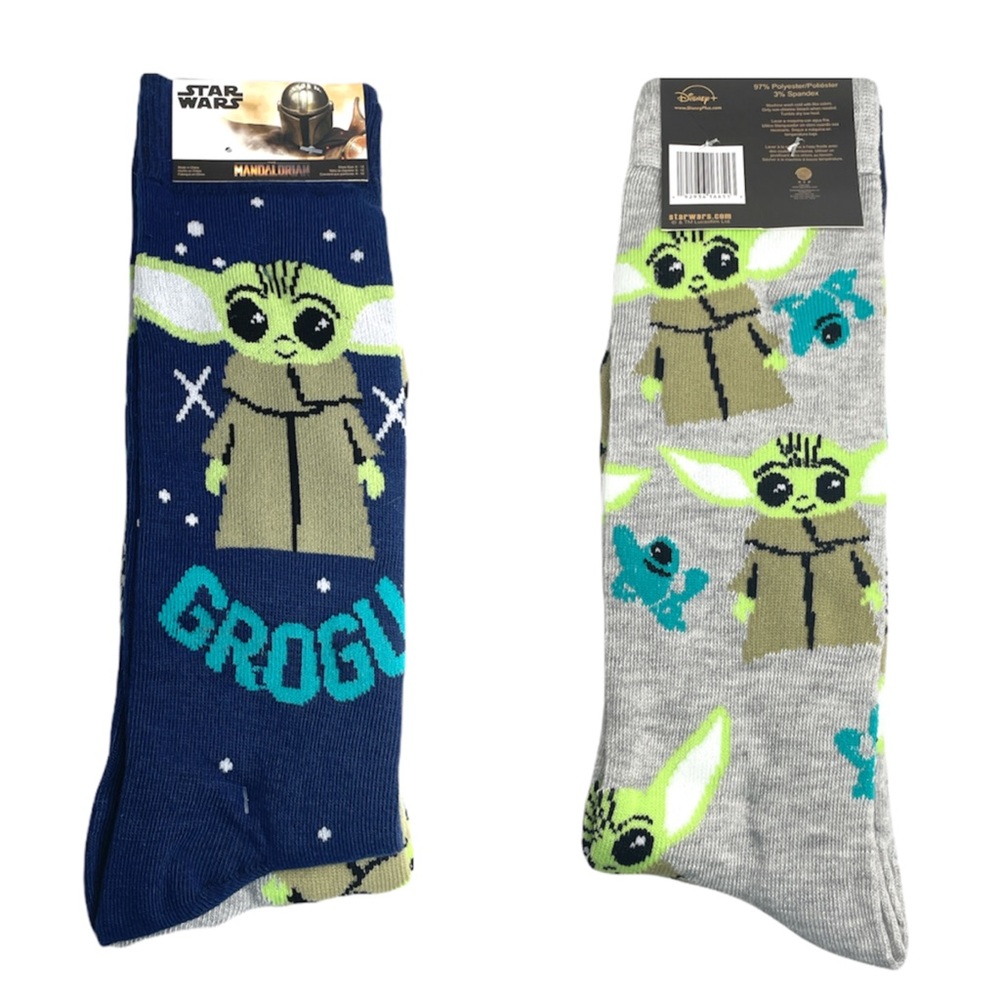 Star Wars The Mandalorian Baby Yoda Crew Socks, 2 Pairs, Blue, Gray - Picture 6 of 6